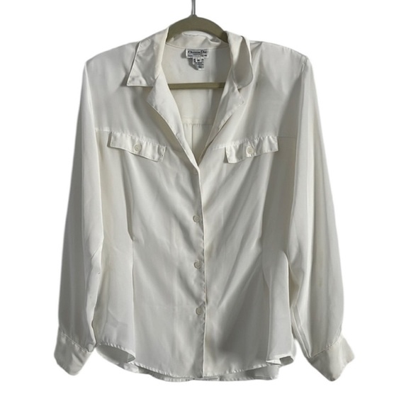 Dior Tops - CHRISTIAN DIOR | Off-White Chemise with Shoulder Pads